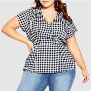 CCX Plaid Faux Wrap Blouse